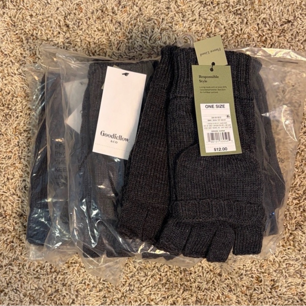 3 Pack - Target Men’s Dark Charcoal Convertible Knit Gloves - One Size